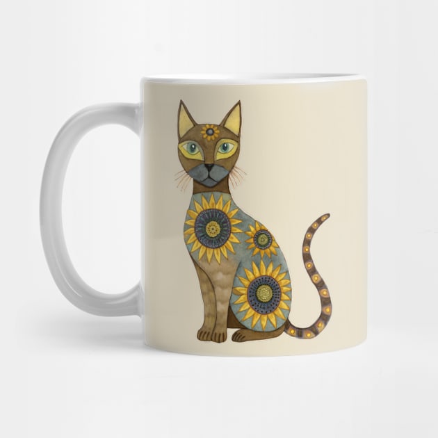 Thai Siamese Cat with Sunflower Pattern by craftydesigns